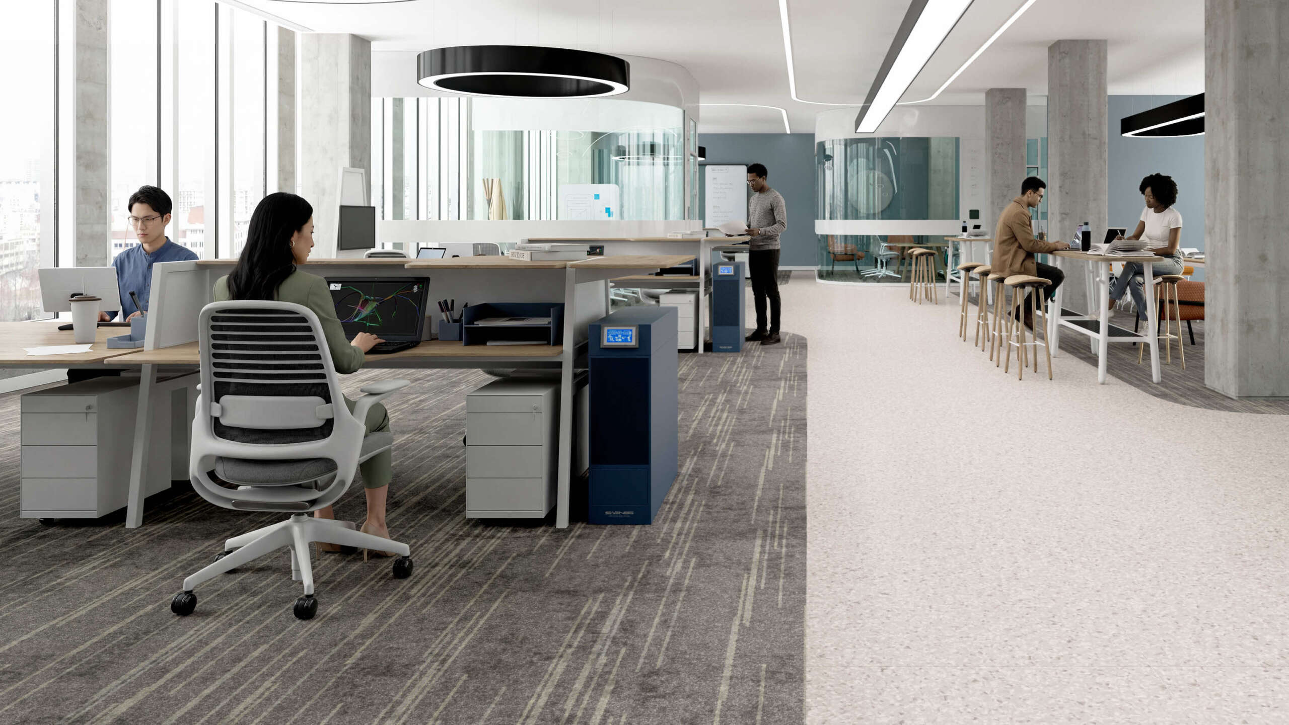 ufficio impiegati al lavoro con safe ups saenss