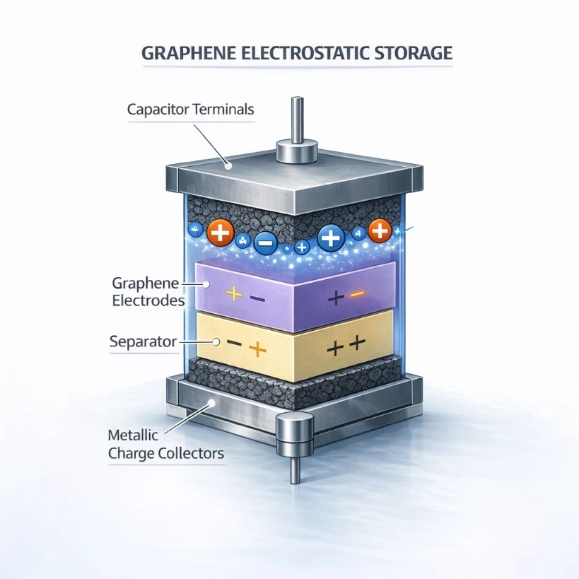 batteria al grafene con i suoi componenti